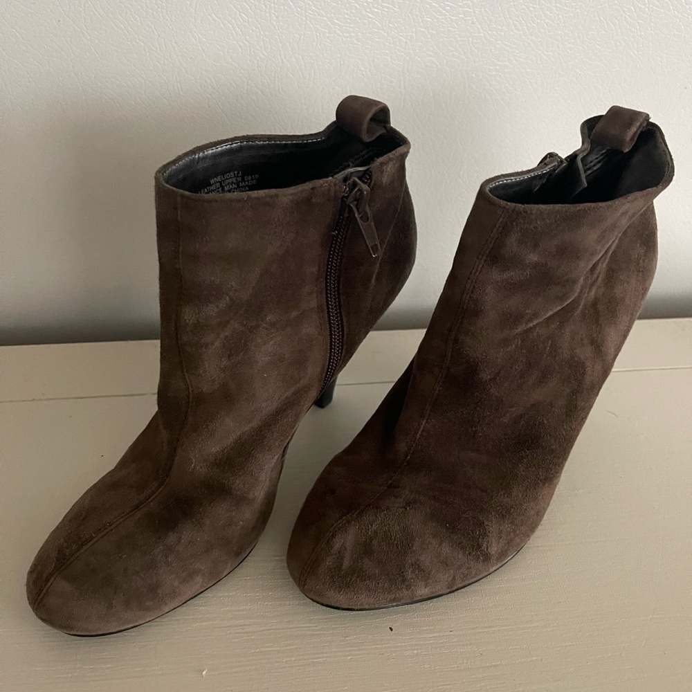 Nine West Brown Suede Heeled Booties